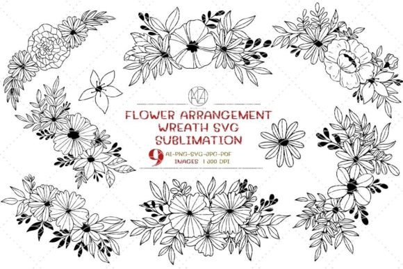 9 Flower Arrangement Wreath SVG for Graphics and Illustrations