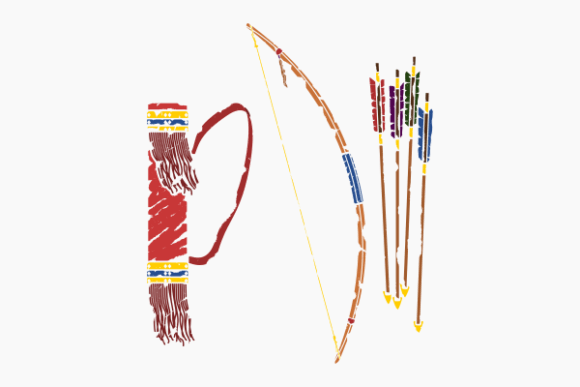 Brushed Native American Archery Tools: Graphics for Decorative Elements