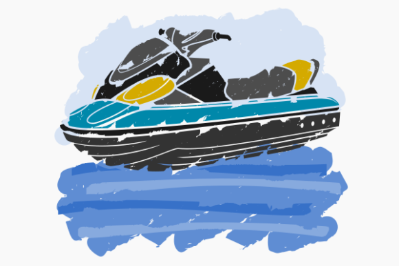 Brushed Oblique View Personal Watercraft for Crafts and Graphics