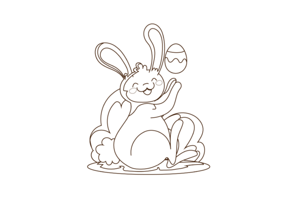 Easter Bunny Egg with Bushes Graphics for Coloring Pages
